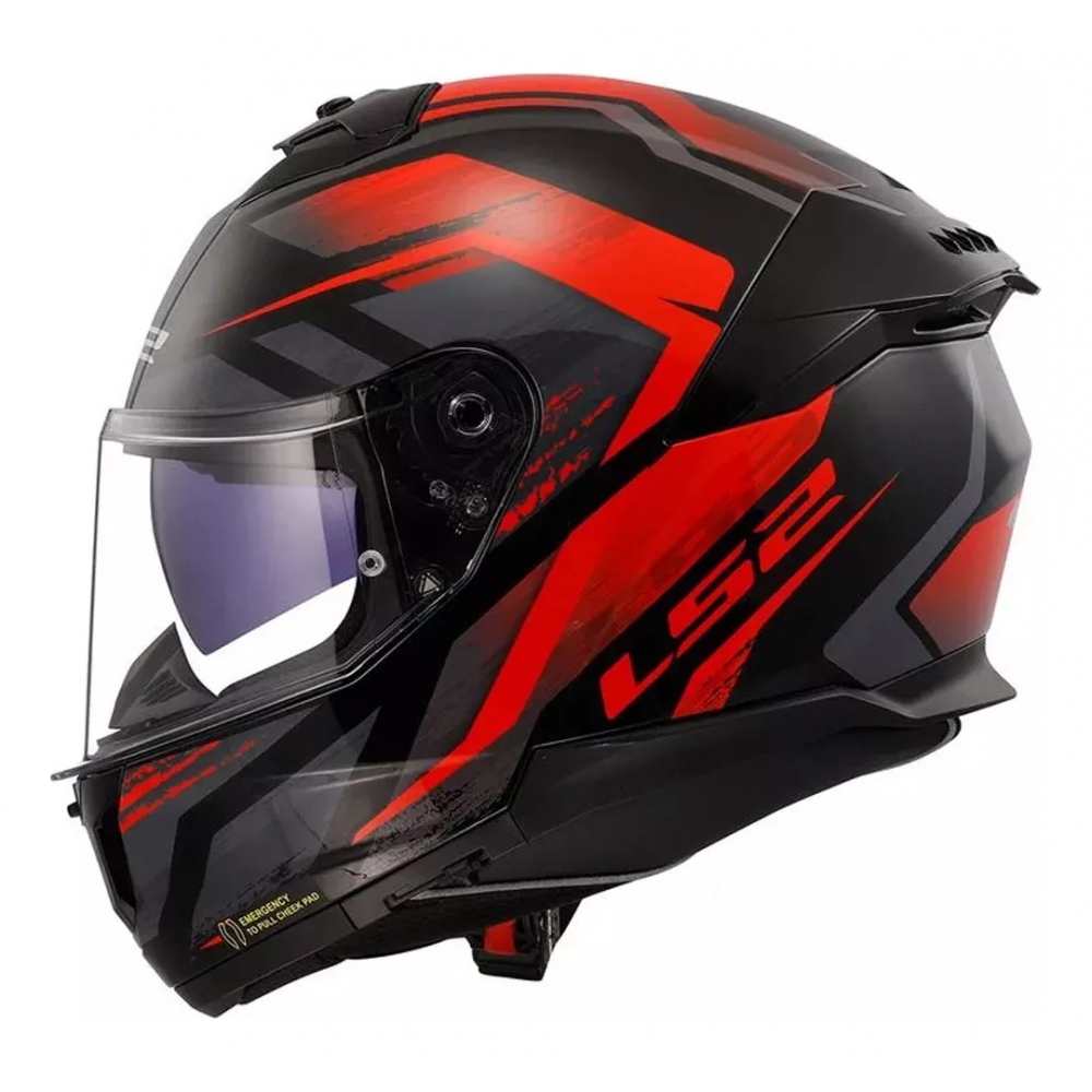 Capacete Moto Fechado Ls2 Ff808 Stream 2 Fury Preto Vermelho C/ Óculos Interno C/ Selo Inmetro
