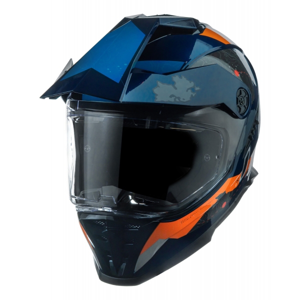 Capacete Moto Bieffe B-Trail Big Trail Xre Frontier Azul Laranja C/ Óculos Sol Lançamento