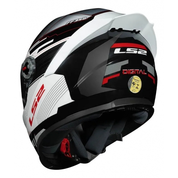 Capacete Moto Fechado LS2 FF358 Classsic S Digital Striker C/ Spoiler Masculino Feminino Lançamento - Branco Preto