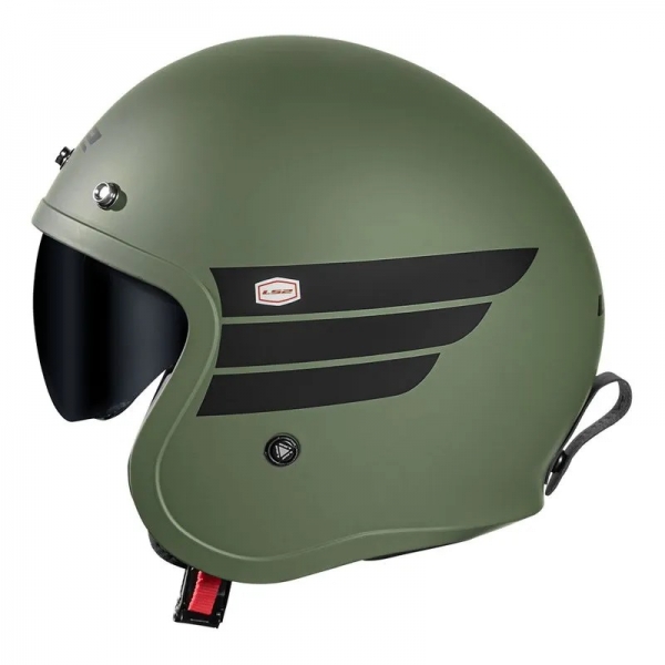 Capacete Moto Aberto Ls2 Of599 Spitfire Custom Vintage Retro Harley C/ Óculos e Selo Inmetro Masculino Feminino - Verde Militar Fosco