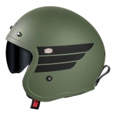 Capacete Moto Aberto Ls2 Of599 Spitfire Custom Vintage Retro Harley C/ Óculos e Selo Inmetro Masculino Feminino - Verde Militar Fosco
