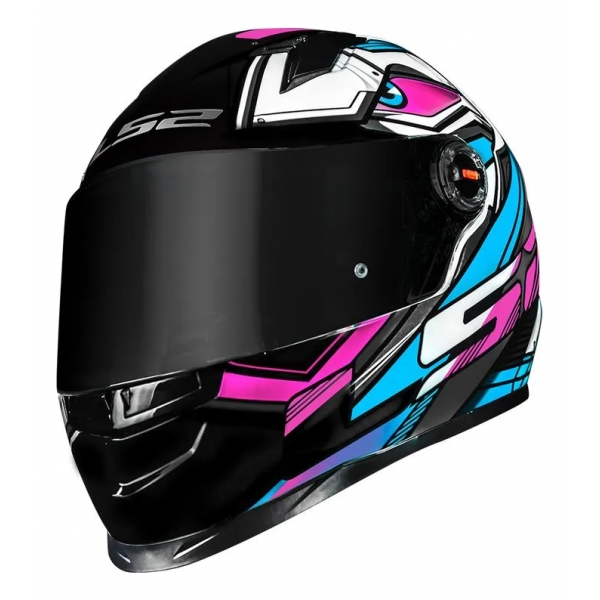 Capacete Moto Feminino Fechado Ls2 Ff358 Classic Xdron Cyan Rosa Esportivo C/ Selo Inmetro
