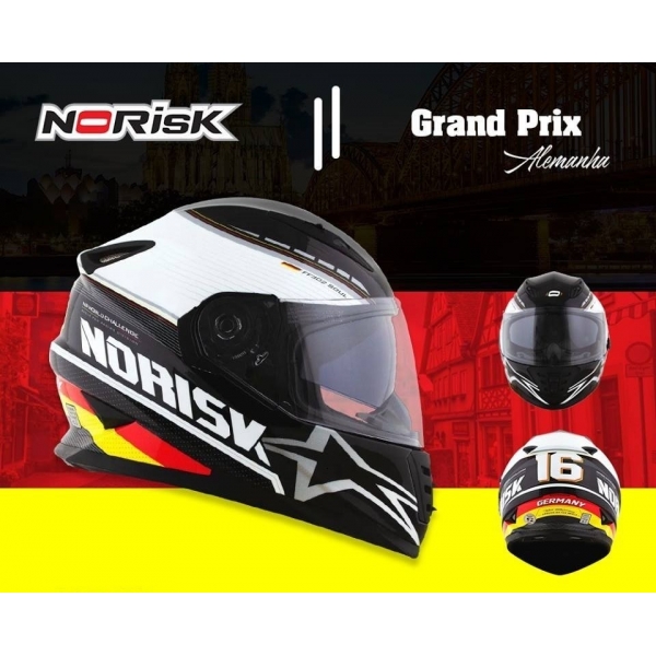 Capacete Moto Esportivo Fechado Norisk Ff302 Soul Grand Prix Germany Alemanha C/ Óculos Interno C/ Selo Inmetro