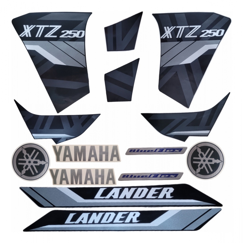 Kit Adesivos Faixas Moto XTZ 250 Lander 2021 2022 Preta Jogo Adesivo Jotaesse