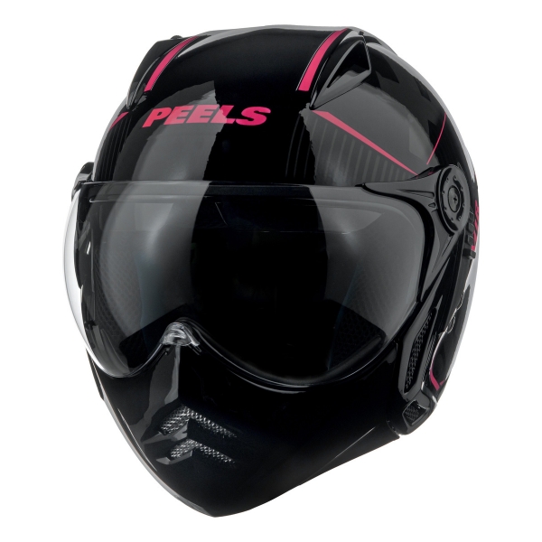 Capacete Moto Feminino Peels Mirage Edge Preto Rosa Custom Aviador C/ Óculos Queixeira Removível