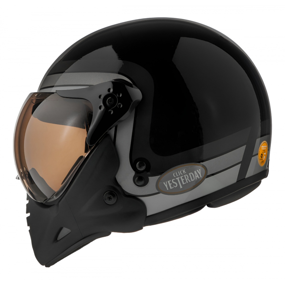 Capacete Moto Aberto Peels F-21 F21 Click Yesterday Vintage Retro C/ 2 Viseiras Queixeira Removível - Preto Cinza Brilho