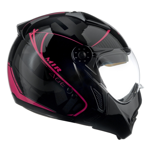 Capacete Moto Feminino Peels Mirage Edge Preto Rosa Custom Aviador C/ Óculos Queixeira Removível