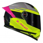 Capacete Moto Fechado LS2 FF358 Classsic S Digital Striker C/ Spoiler Masculino Feminino Lançamento - Preto Amarelo Rosan Neon