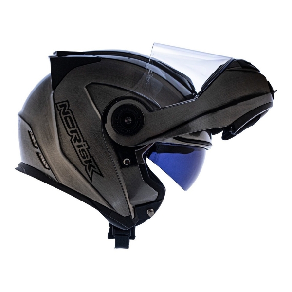 Capacete Moto Robocop Escamoteável Norisk Route FF345 Speedmax Articulado C/ Óculos E Selo Inmetro - Iron Chrome Titanium Brilho