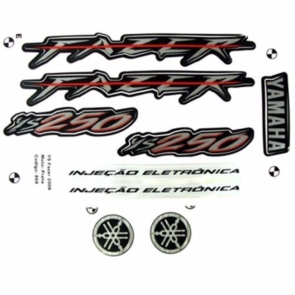 Kit Adesivos Faixas Moto Fazer 250 Ys250 Preta 2008 Jogo Adesivo Modelo Original Jotaesse - Jotaesse