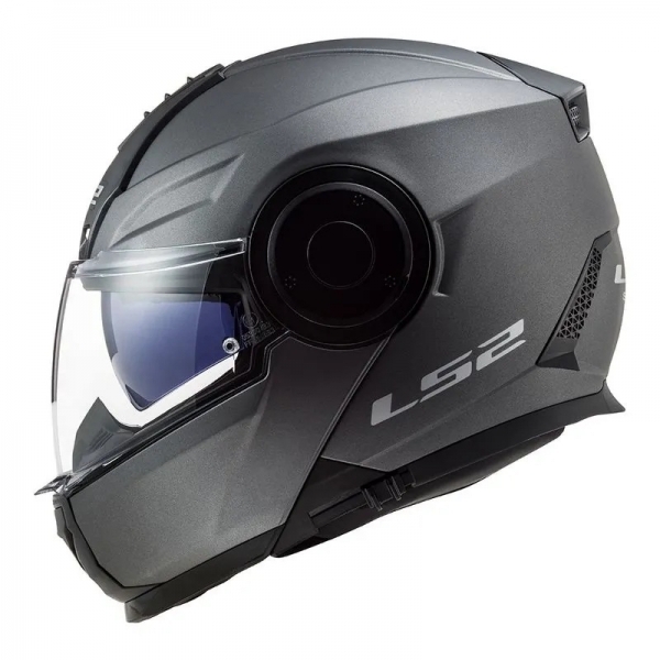Capacete Moto Articulado Robocop LS2 FF902 Scope Monocolor Titanium Fosco Escamoteável C/ Óculos - Preto Fosco