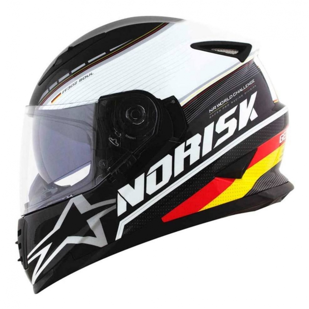 Capacete Moto Esportivo Fechado Norisk Ff302 Soul Grand Prix Germany Alemanha C/ Óculos Interno C/ Selo Inmetro