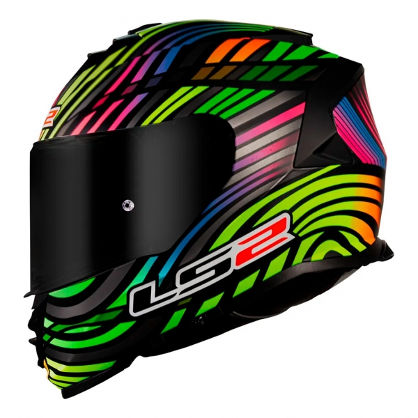 Capacete Moto Fechado Ls2 Ff800 Storm Power Arco Iris Preto Rainbow C/ Óculos Interno C/ Selo Inmetro
