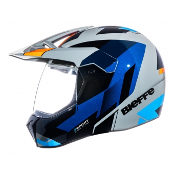 Capacete Moto Bieffe 3 Sport React Esportivo Cross Trilha Cinza Azul C/ Selo Inmetro Lançamento