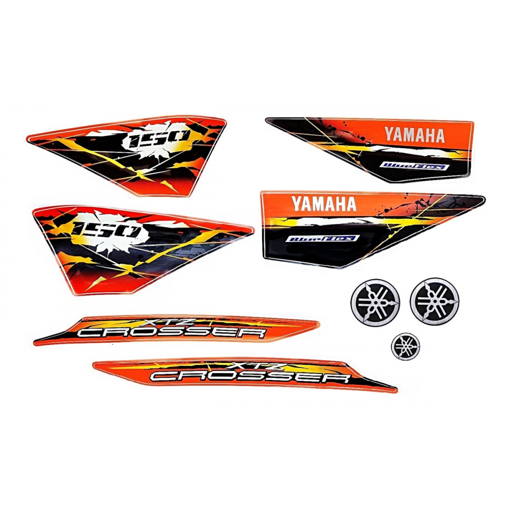 Kit Adesivos Faixas Moto XTZ 150 Crosser 2015 2016 Laranja Jogo Adesivo Modelo Original