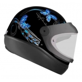 Capacete Moto Feminino Automático Ebf Borboleta C/ Selo Inmetro - Preto / Azul