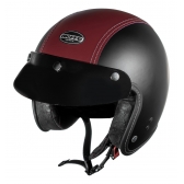 Capacete Aberto Custom Bieffe B45 Harley Old School Vintage Cafe Racer Preto Couro Vermelho