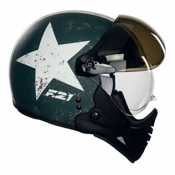 Capacete Moto Custom Peels F21 Us Army Tank Aviador C/ 2 Viseiras Queixeira Removível - Verde Militar
