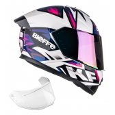 Capacete Moto Bieffe b12 Kf Piloto 26 Motovelocidade Masculino Feminino C/ Viseira Extra Lançamento - Branco / Roxo