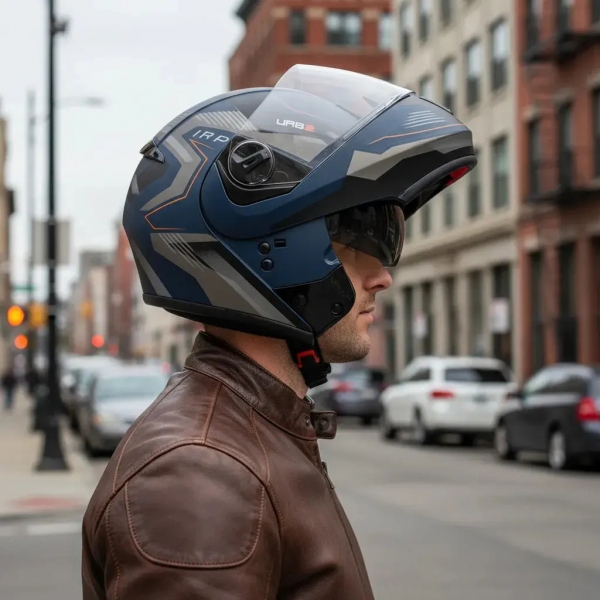 Capacete Moto Robocop Peels Urban U-Rb2 Skyline Azul Escamoteável C/ Oculos Selo Inmetro Lançamento - Azul Grafite Fosco