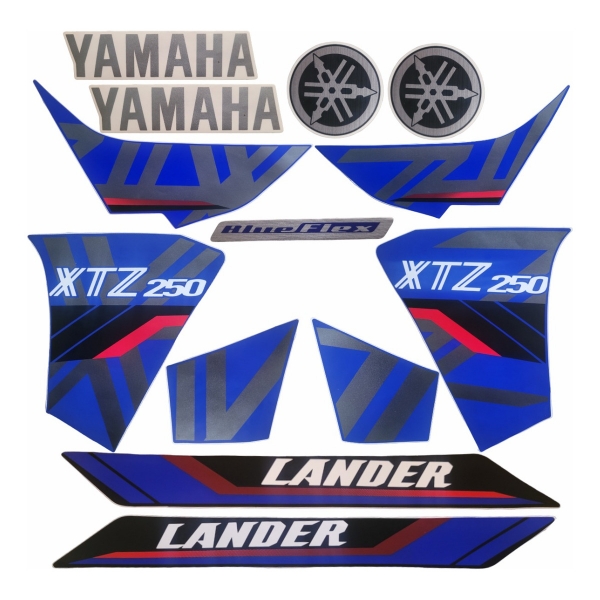 Kit Adesivos Faixas Moto XTZ 250 Lander 2020 Azul Blue Jogo Adesivo Mod Original Jotaesse