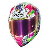 Capacete Moto Norisk Flow Trap Desenho Branco Rosa Feminino Masculino C/ Spoiler + Viseira Extra