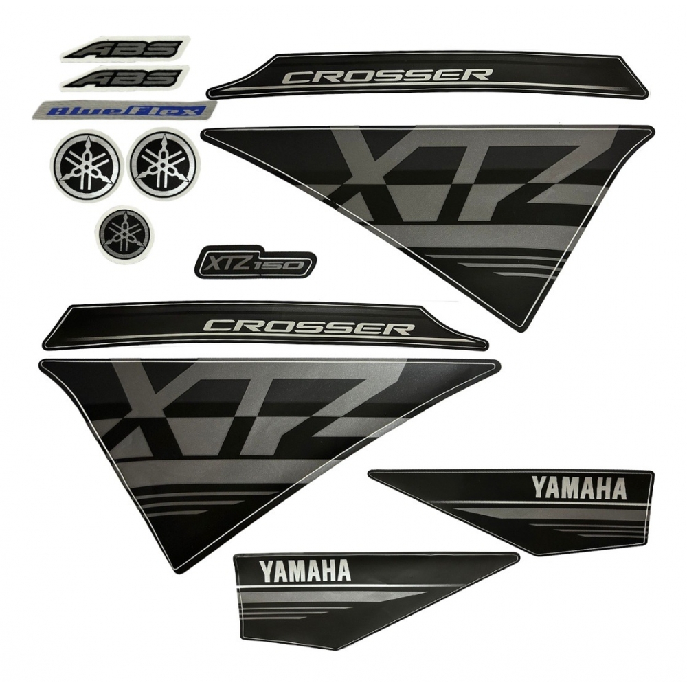 Kit Adesivos Faixas Moto XTZ 150 Crosser 2021 2022 Preta Jogo Adesivo Jotaesse