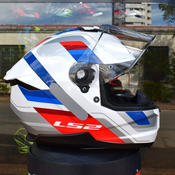 Capacete Moto Fechado Ls2 Ff808 Stream 2 Vintage Bmw Branco Azul Vermelho C/ Óculos