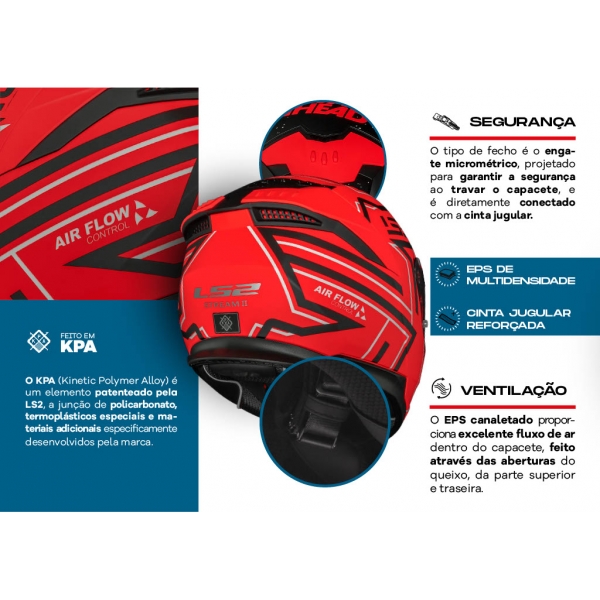 Capacete Moto Fechado Ls2 Ff808 Stream 2 Maze Esportivo C/ Óculos Interno Lançamento C/ Selo Inmetro - Vermelho Preto