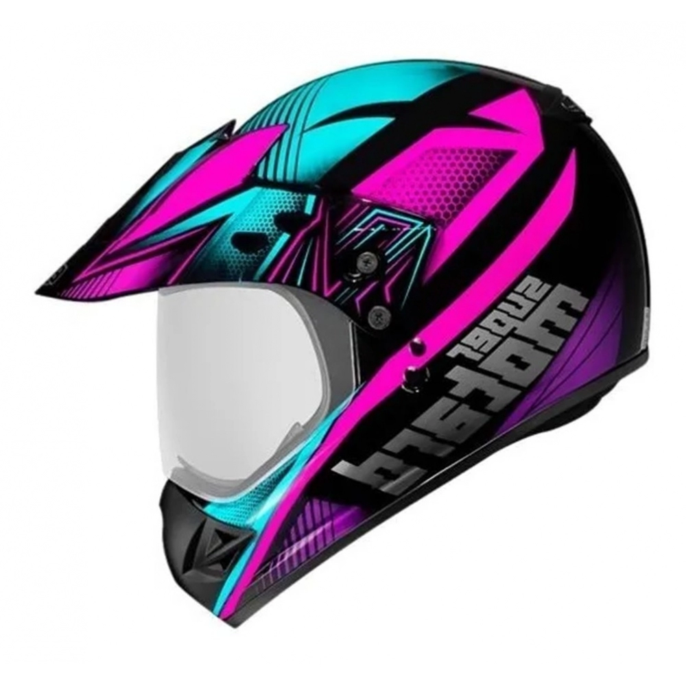 Capacete Moto Feminino Esportivo Ebf Super Motard Action Preto Rosa Motocross Trilha C/ Viseira C/ Selo Inmetro Lançamento - Rosa