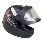Capacete Moto Feminino Automático Ebf Borboleta C/ Selo Inmetro - Preto / Rosa