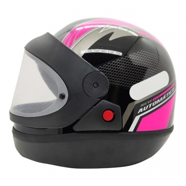Capacete Moto Feminino Automático Ebf Bolt Preto Rosa C/ Viseira Automática C/ Selo Inmetro