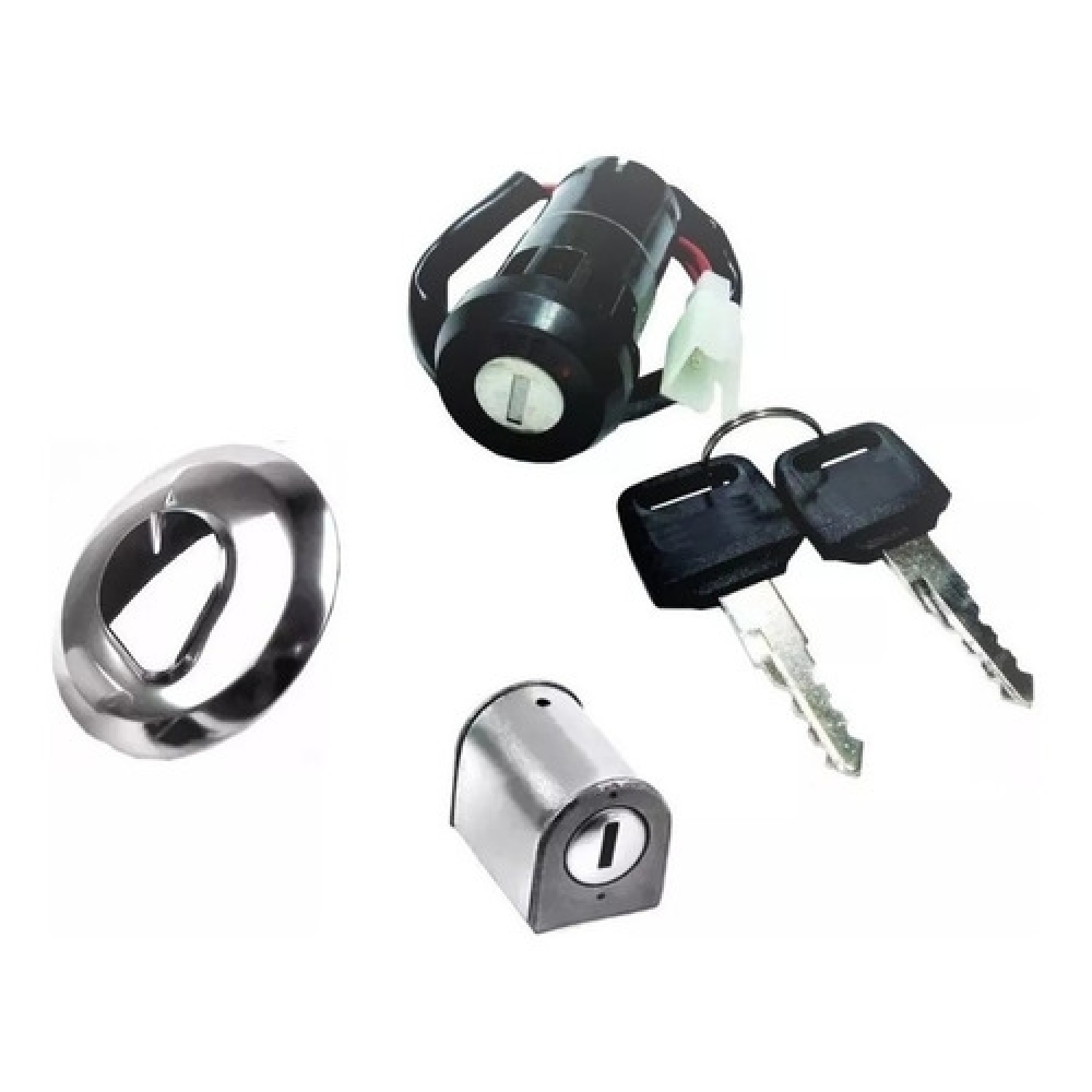 Kit Chave Contato Miolo Ignição Moto Cg Fan 125 2009 2010 2011 2012 2013 Jogo C/ Tampa Tanque e Trava