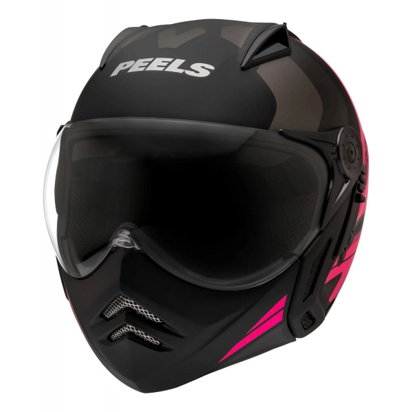 Capacete Moto Feminino Custom Peels Mirage Living Vertice Aviador C/ Óculos Queixeira Removível - Preto / Rosa