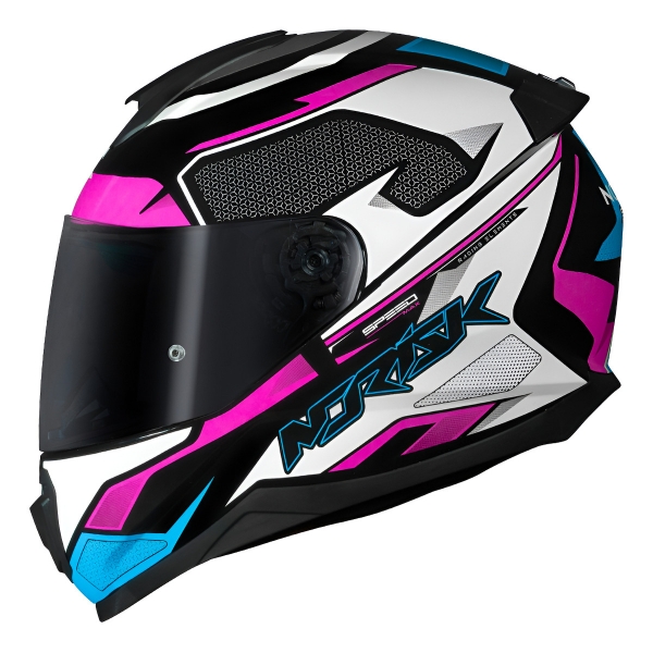 Capacete Esportivo Moto Norisk Razor Speedmax Branco Rosa Fechado Masculino Feminino
