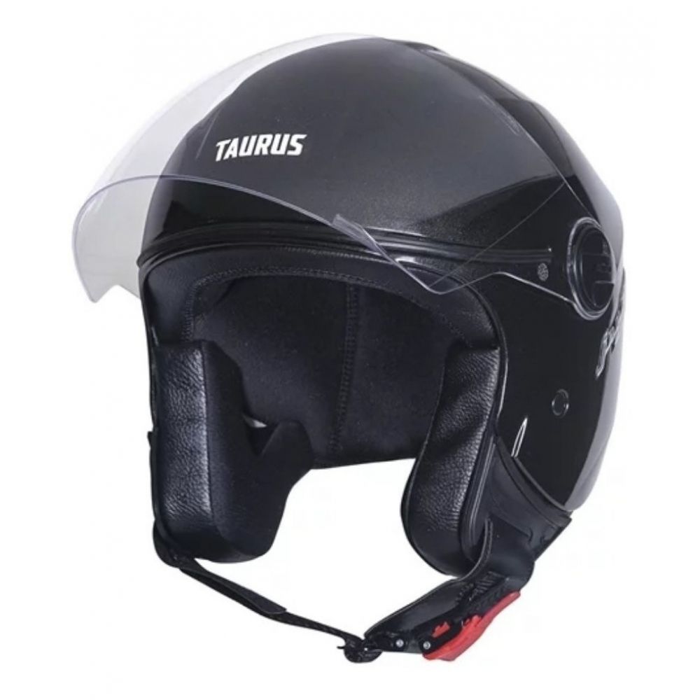 Capacete Aberto Joy 23 By Taurus Custom Preto Brilho Couro - Preto