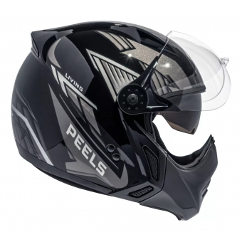 Capacete Moto Peels F21 Aviador Mirage Living Preto C/ Óculos Queixeira Removível Masculino Feminino