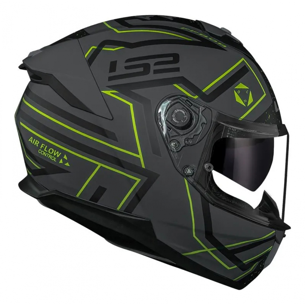 Capacete Moto Fechado Ls2 Ff808 Stream 2 Maze Esportivo C/ Óculos Interno Lançamento C/ Selo Inmetro - Cinza Fosco Verde